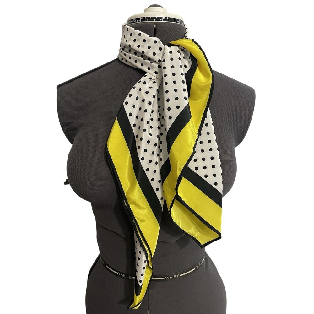 Vintage CAROLINA HERRERA Signature Square Scarf 34 X 35 Polka Dot Designer